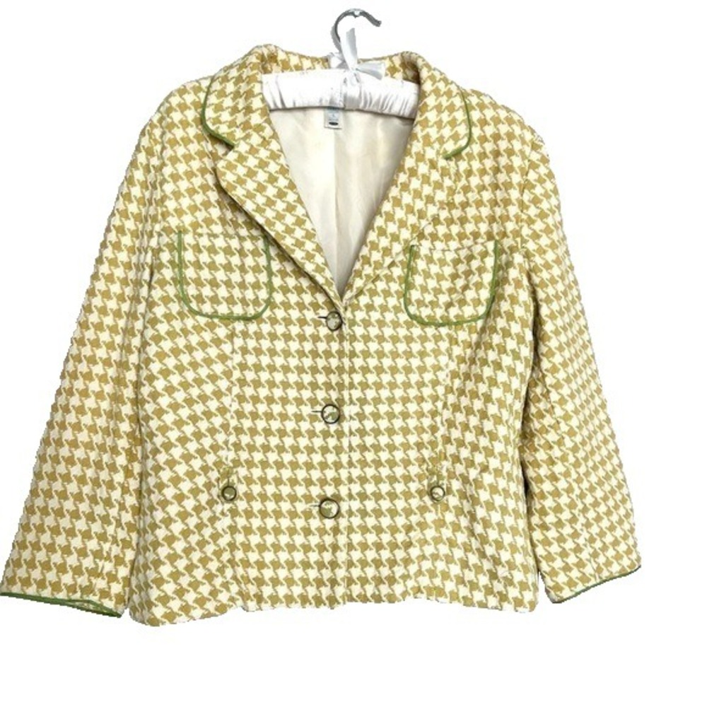 Vintage Y2K Houndstooth Blazer Jacket Womens Large Preppy Academia Ivy‎ League